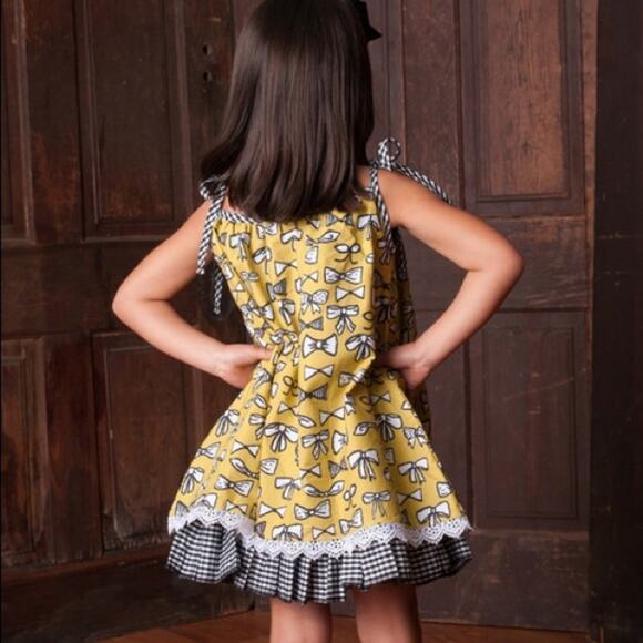 Binx‎ Kids Girls Dress Size 12 Months Mustard Yellow Black Bow Shift NEW - Picture 3 of 4